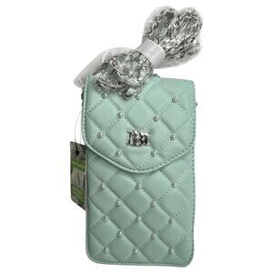 Badgley Mischka Mint Green Quilted Pearl Strap Phone Crossbody Bag NWT